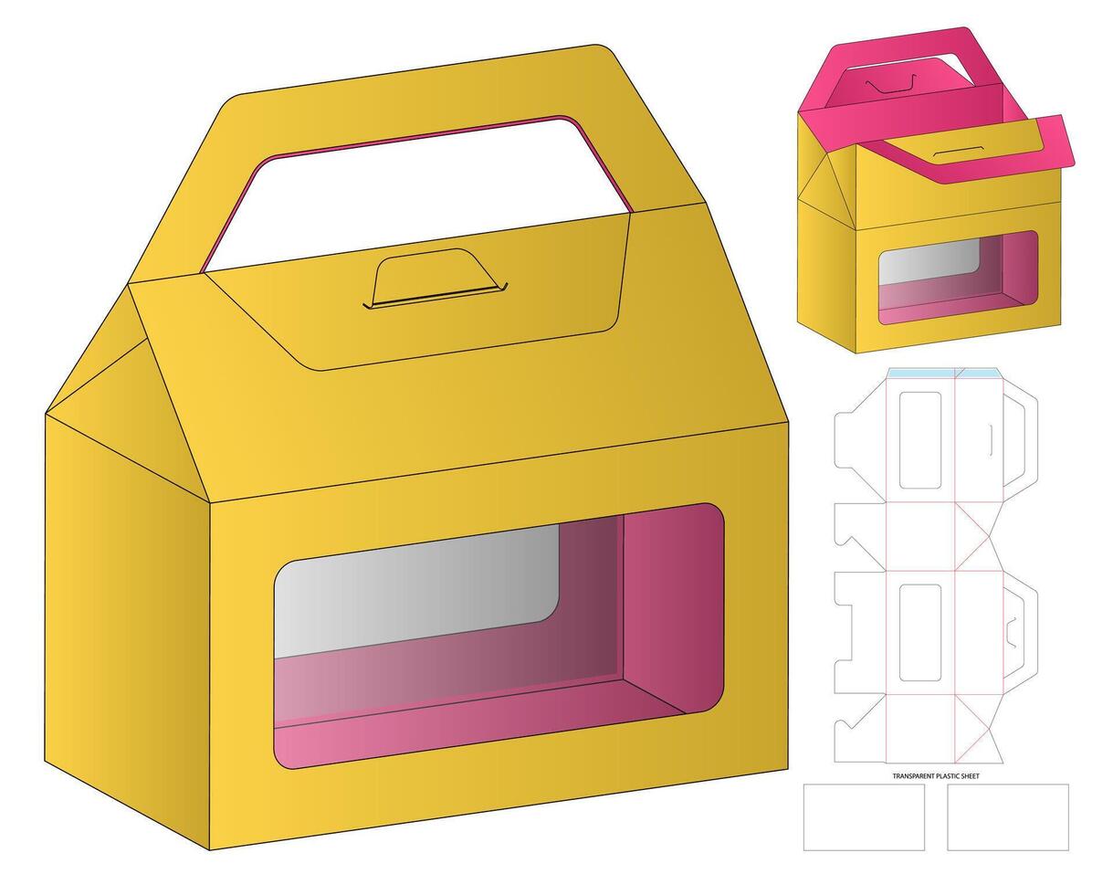 A yellow food box packaging template with mockup vector