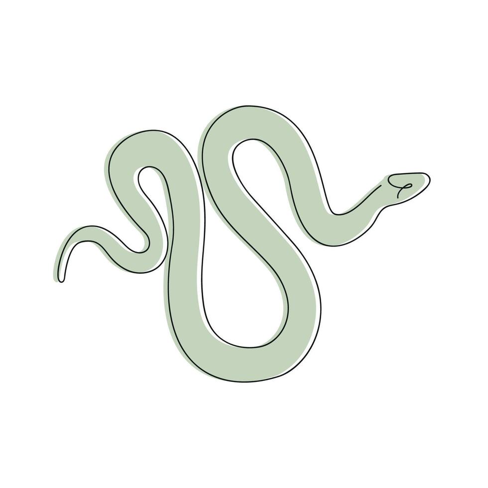 Snake in one continuous line in color. One line drawing, minimalism. vector