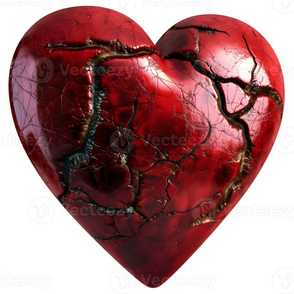Cracked red heart symbolizing heartbreak and emotional pain png