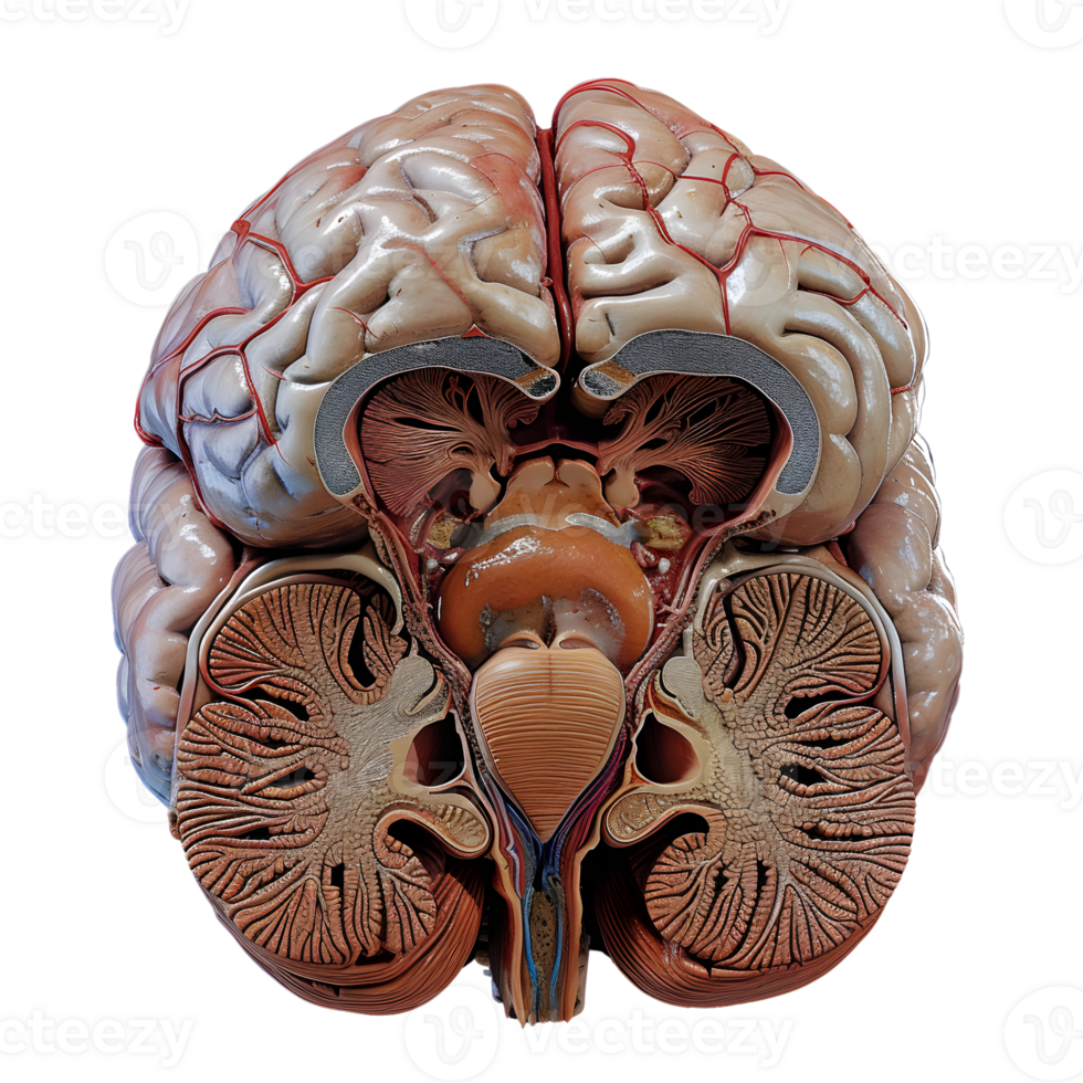 Realistic anatomical model of the human brain in cross-section png