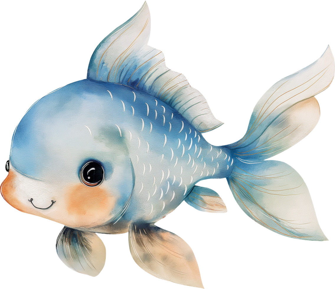A blue fish watercolor png