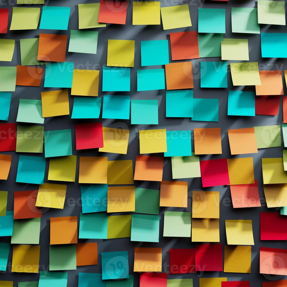 Vibrant Collage of Colorful Sticky Notes in a Dynamic Arrangement photo