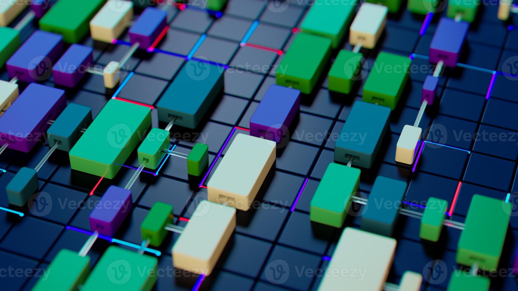 Digital Mosaic. Colorful Rectangular Blocks on a Dark Background photo