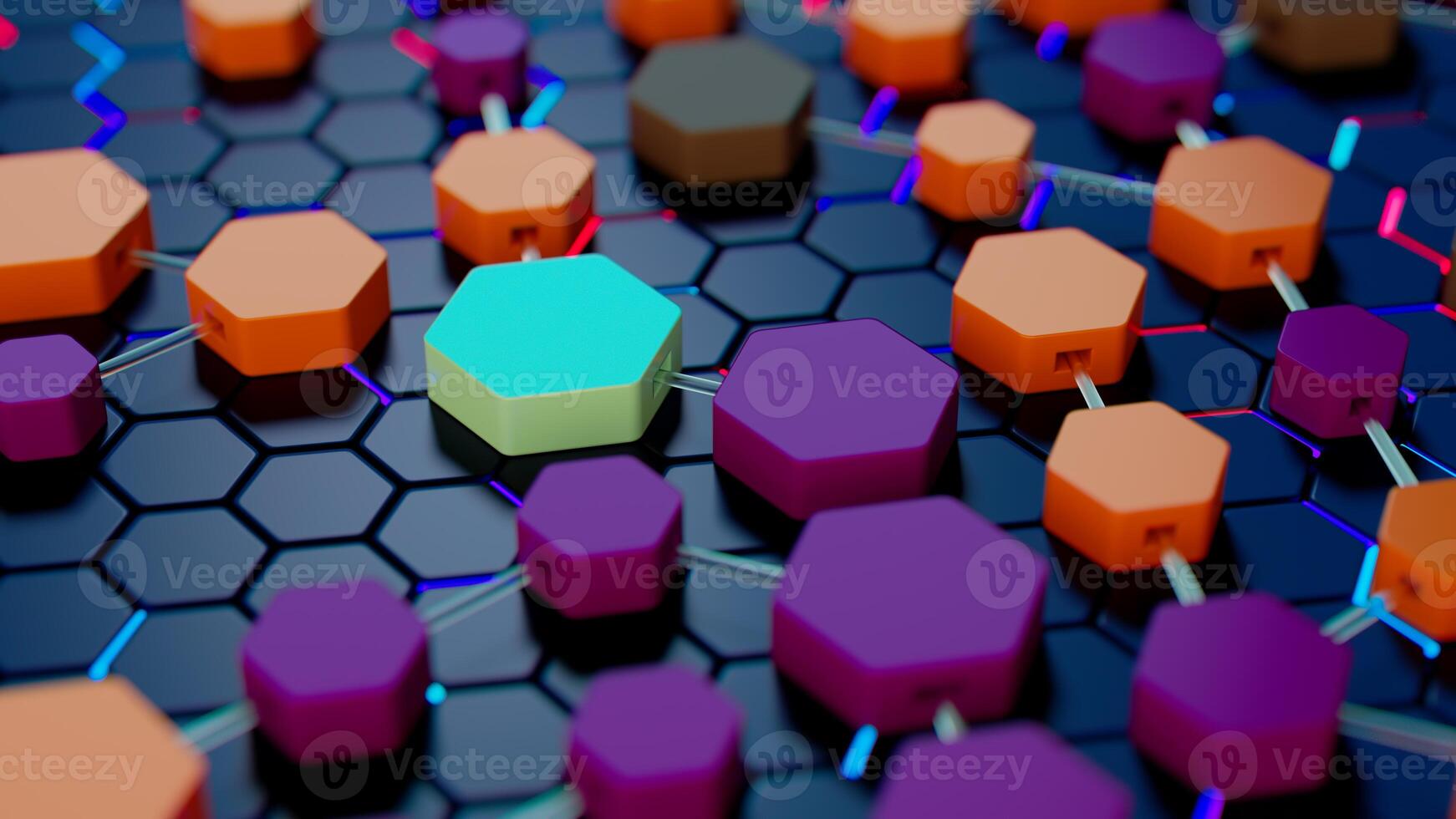 Vibrant Hexagonal Network on a Dark Grid. A Colorful Geometric Display photo