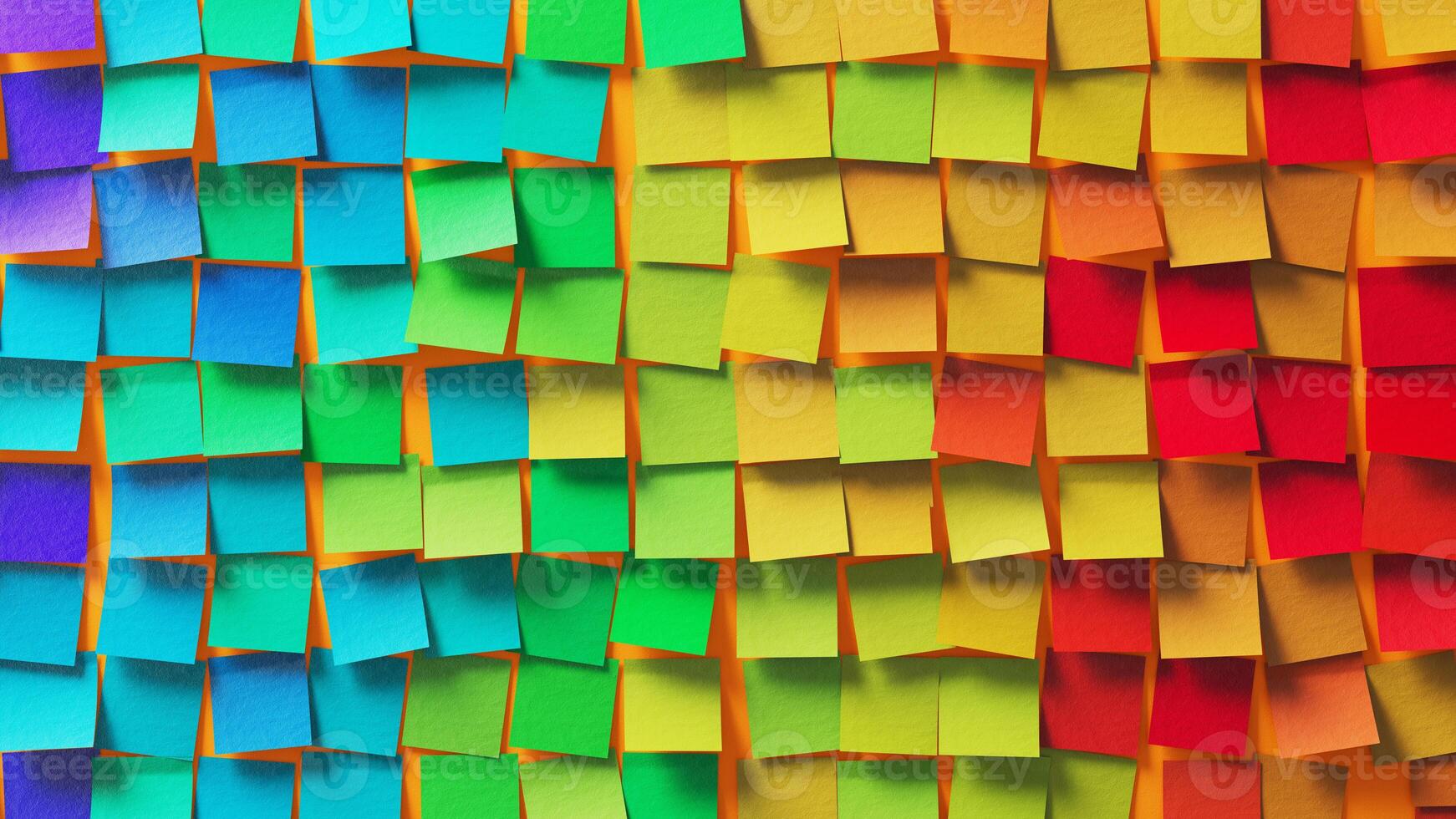 Grid of Ideas. A Wall Adorned with Yellow Sticky Notes photo