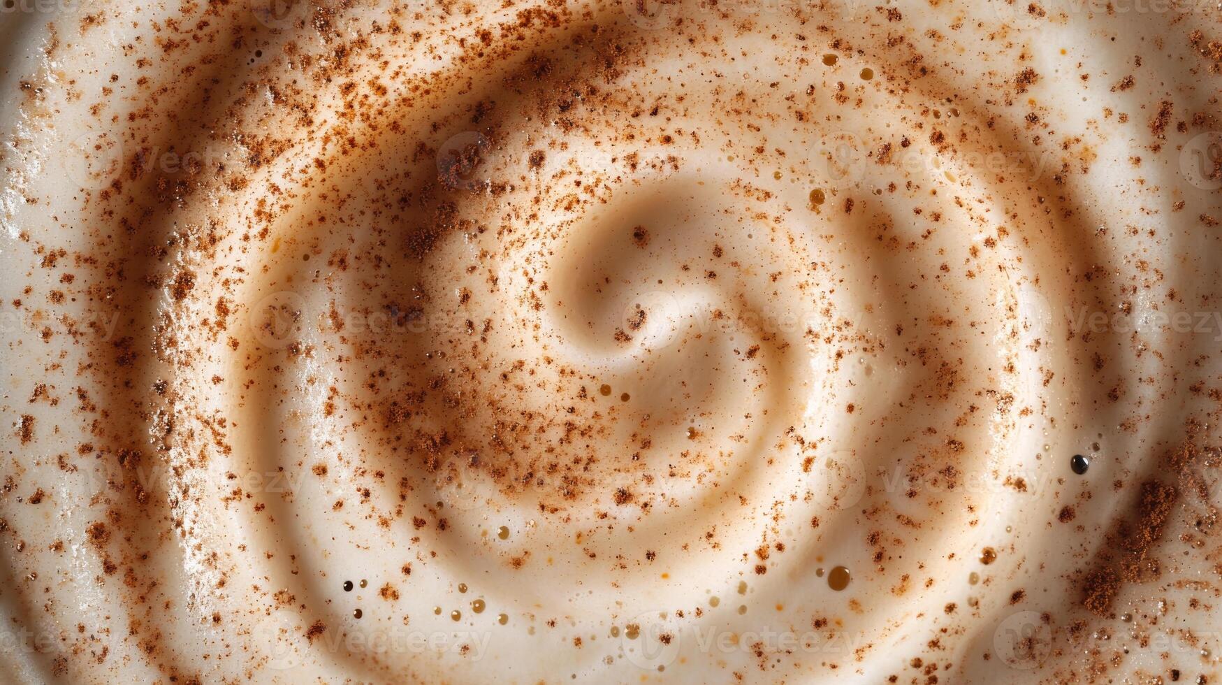 Close-up of creamy swirl with cinnamon topping, dessert texture. Culinary art concept photo