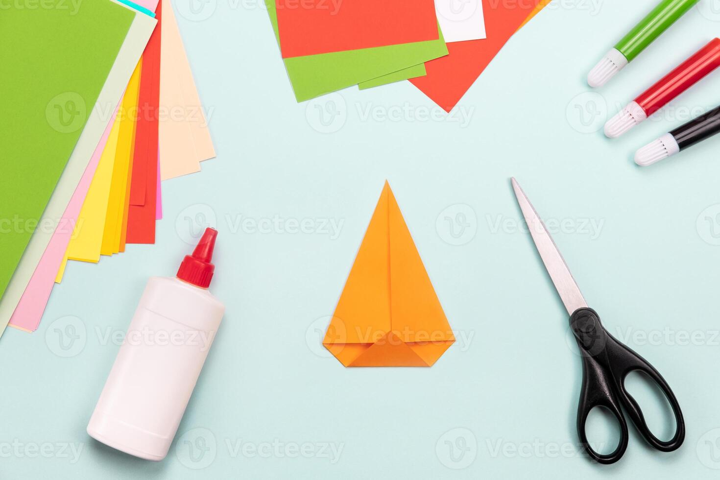 How to make Origami paper bookmark form of carrot for Easter greetings. Children's art project. DIY concept. Step by step photo instruction. Step 2.