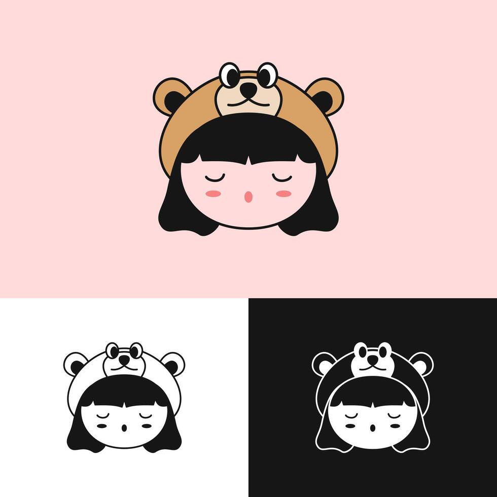 Logo depicting a small child sleeping with a bear, creating a peaceful and comfortable atmosphere vector
