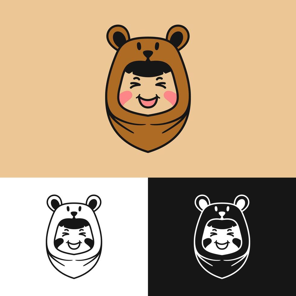 The logo design depicts a child and a baby bear, symbolizing exploration and cheerful imagination vector
