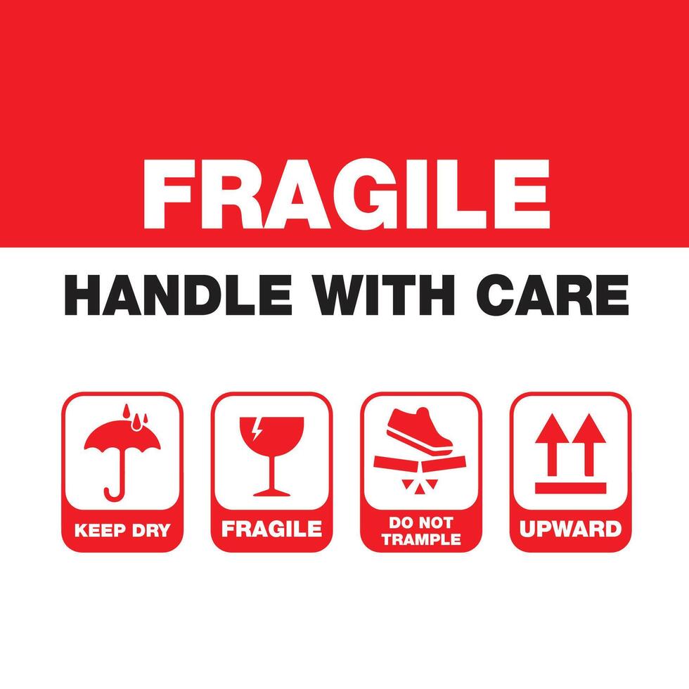 Fragile package icon, handle with care logistics and delivery shipping sign vector