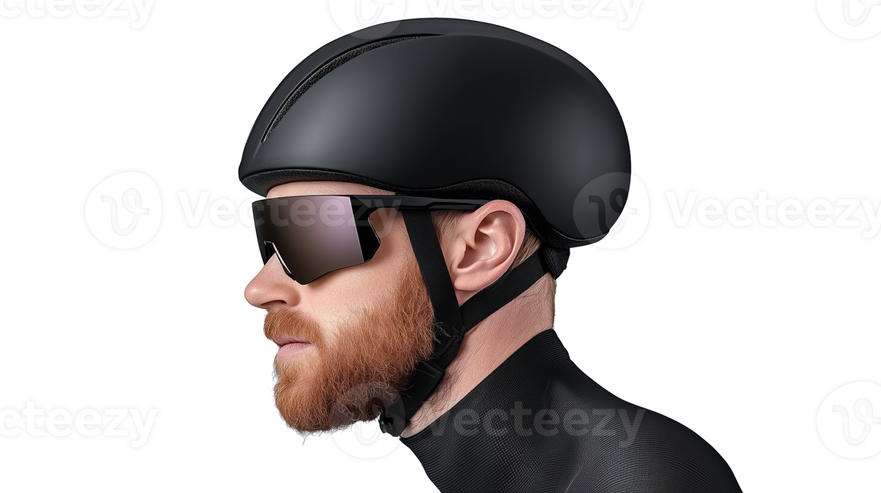 Side view of cyclist in black helmet and sunglasses on transparent background, professional look png