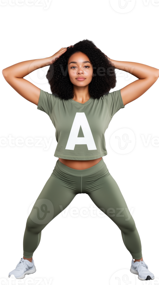 Confident woman in athletic outfit posing on transparent background, fitness and active lifestyle png