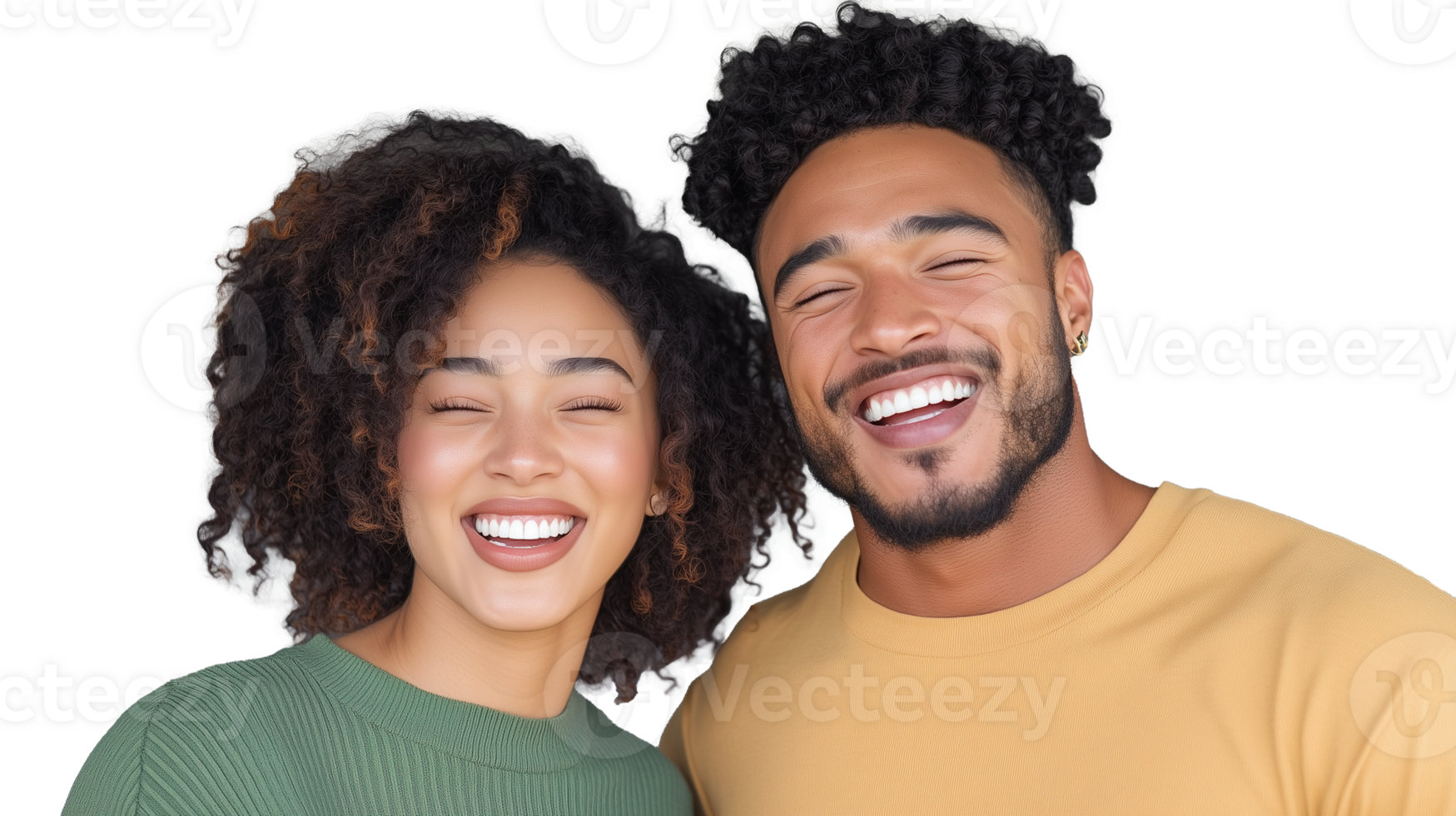 Smiling young couple, man and woman, standing close and cheerful on transparent background png