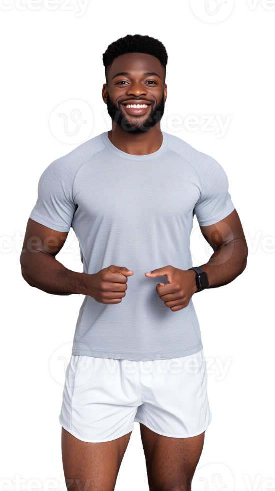 Smiling man in athletic wear exercising on transparent background png