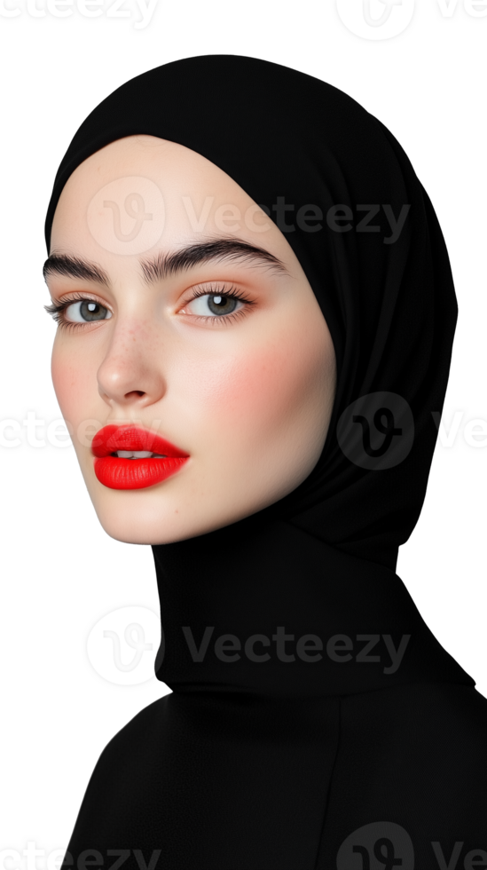 allvarlig kvinna i svart hijab på transparent bakgrund png