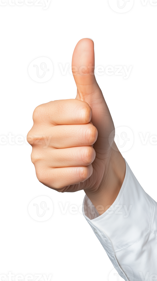 Hand showing thumbs up gesture on a transparent background png