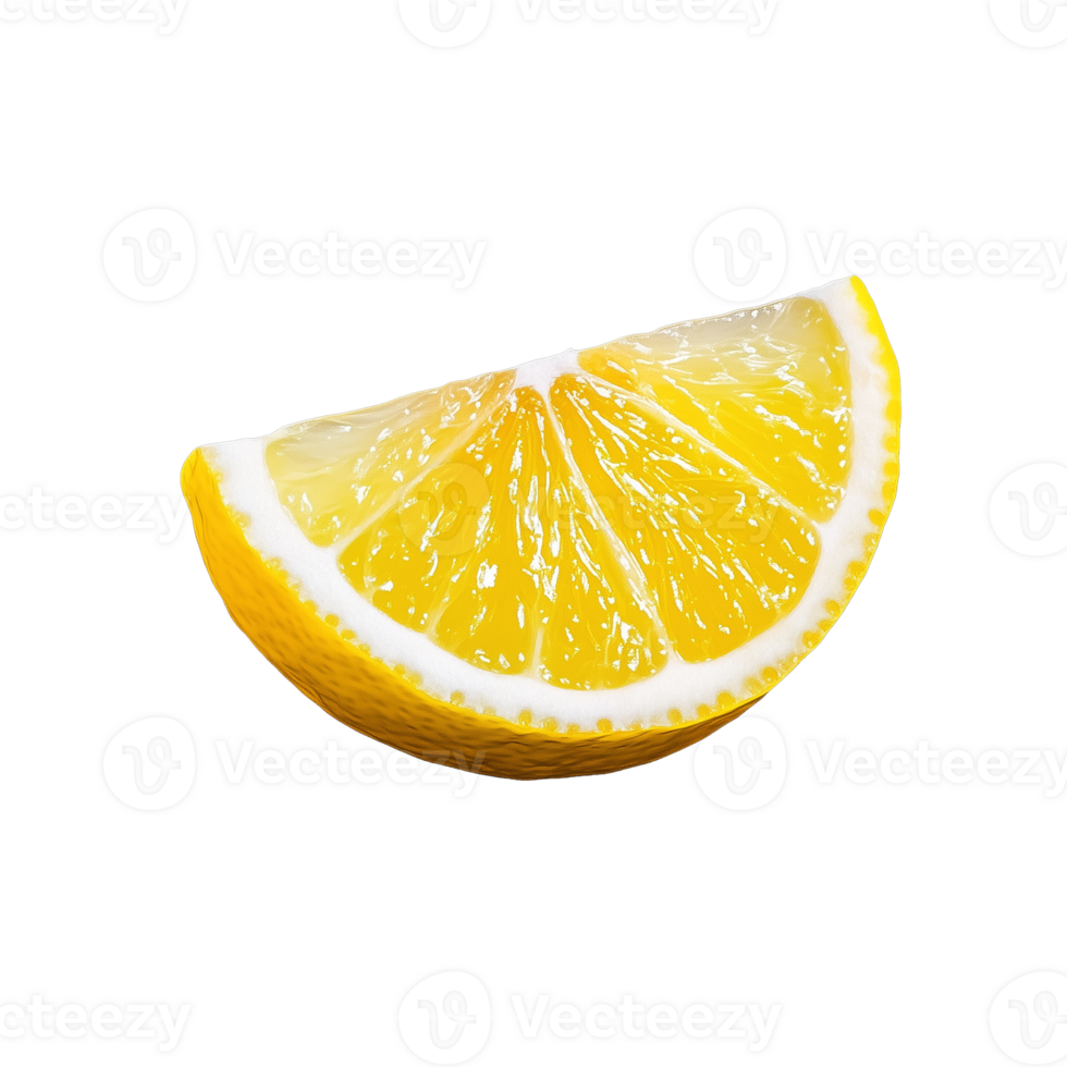 Lemon wedge cut in a quarter on a transparent background png