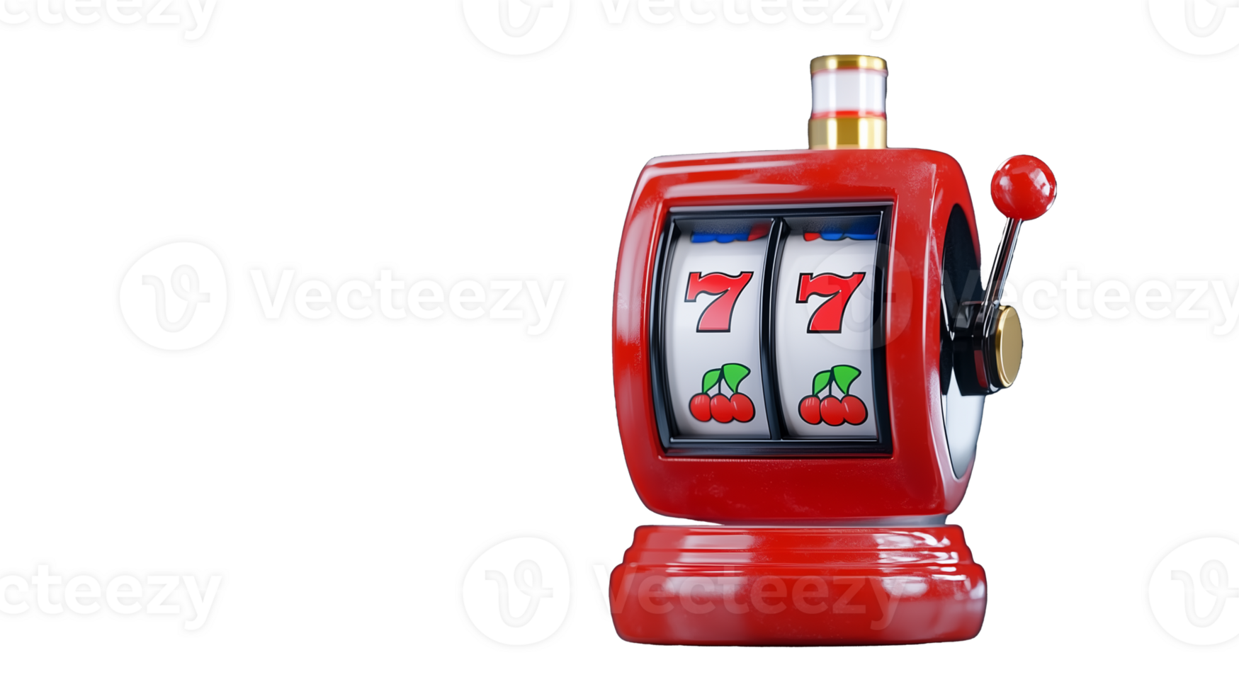 Red slot machine with triple seven symbols on a transparent background png