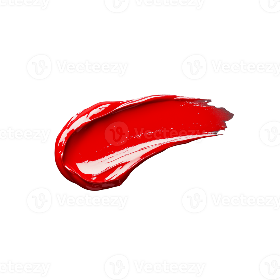 Red paint stroke in a curved brush mark on a transparent background png