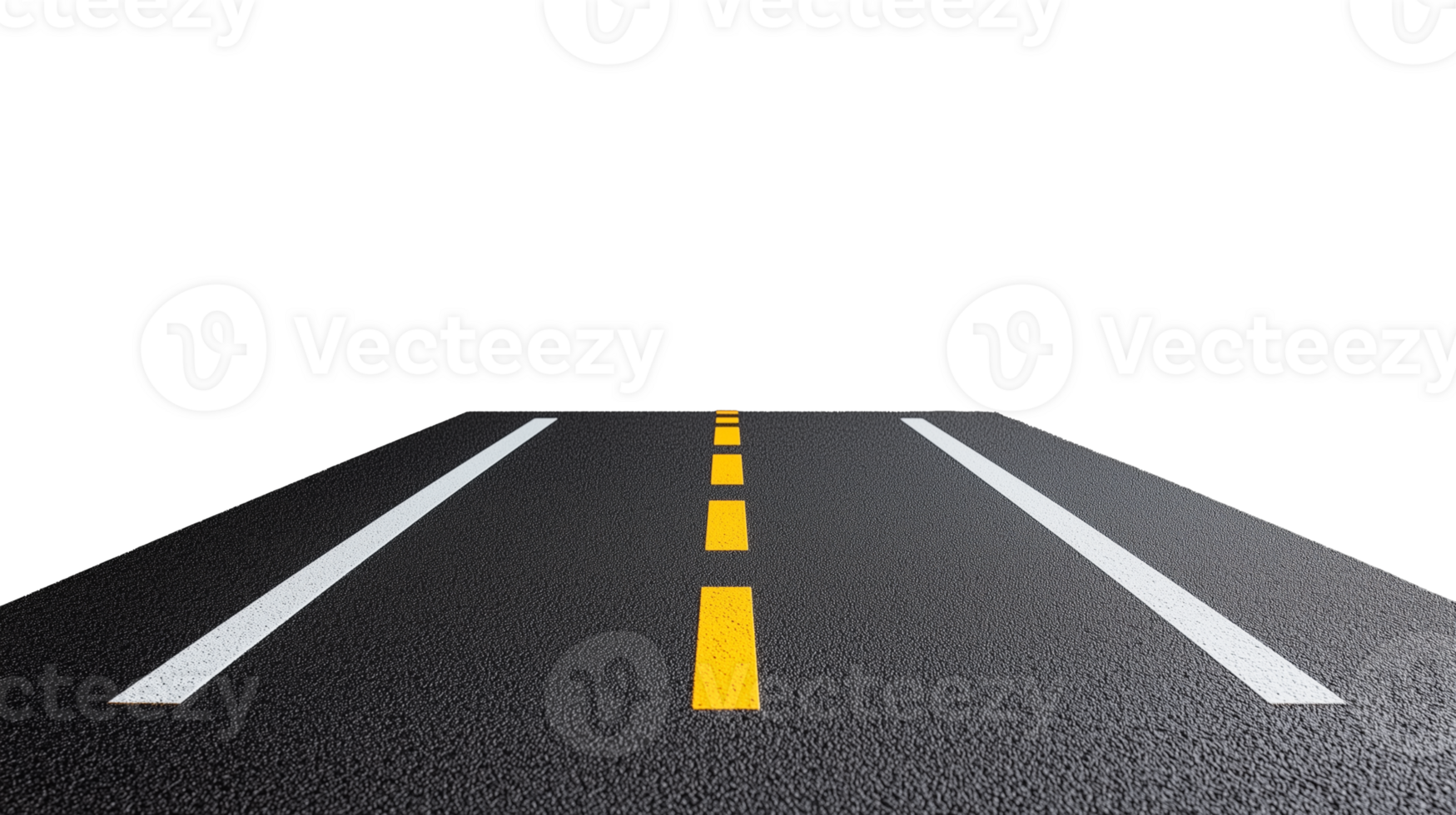 Straight road with yellow and white dashed lines on a transparent background png