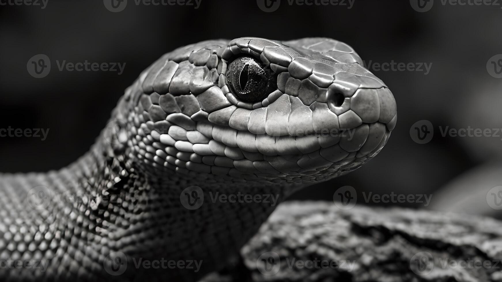 Monochrome Snake Portrait With Closeup Detail of Eye photo