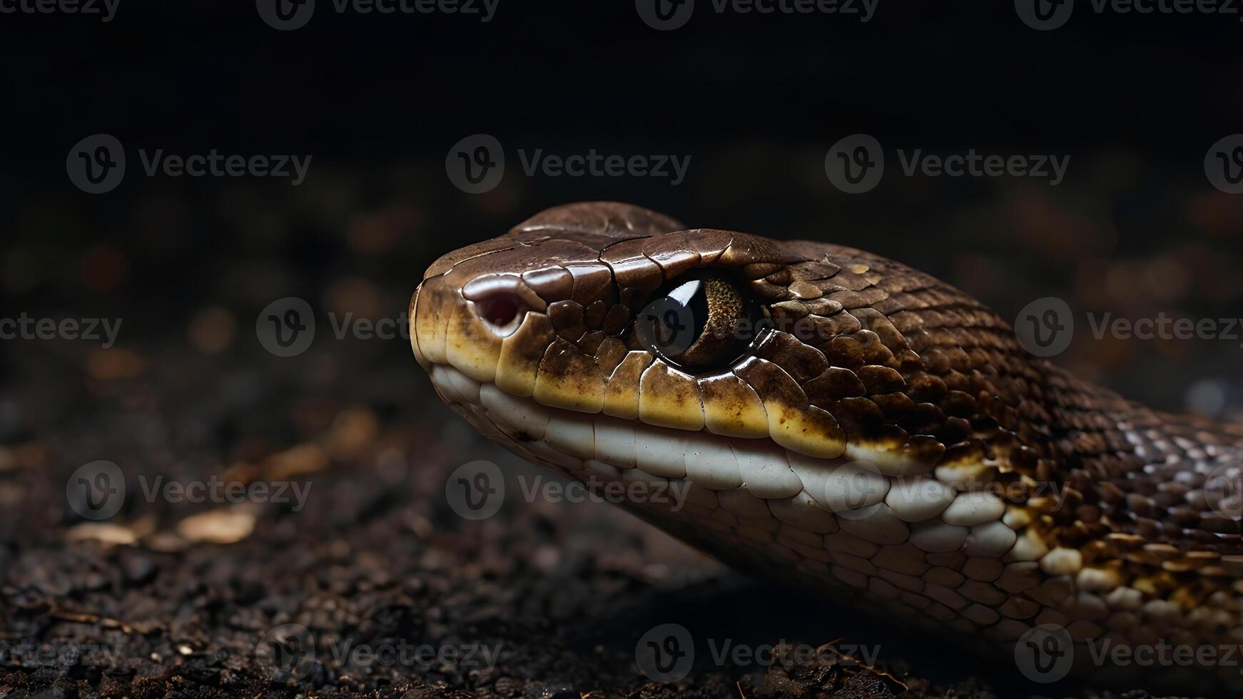 Close Up of a Snake's Face in Dark Ambient photo