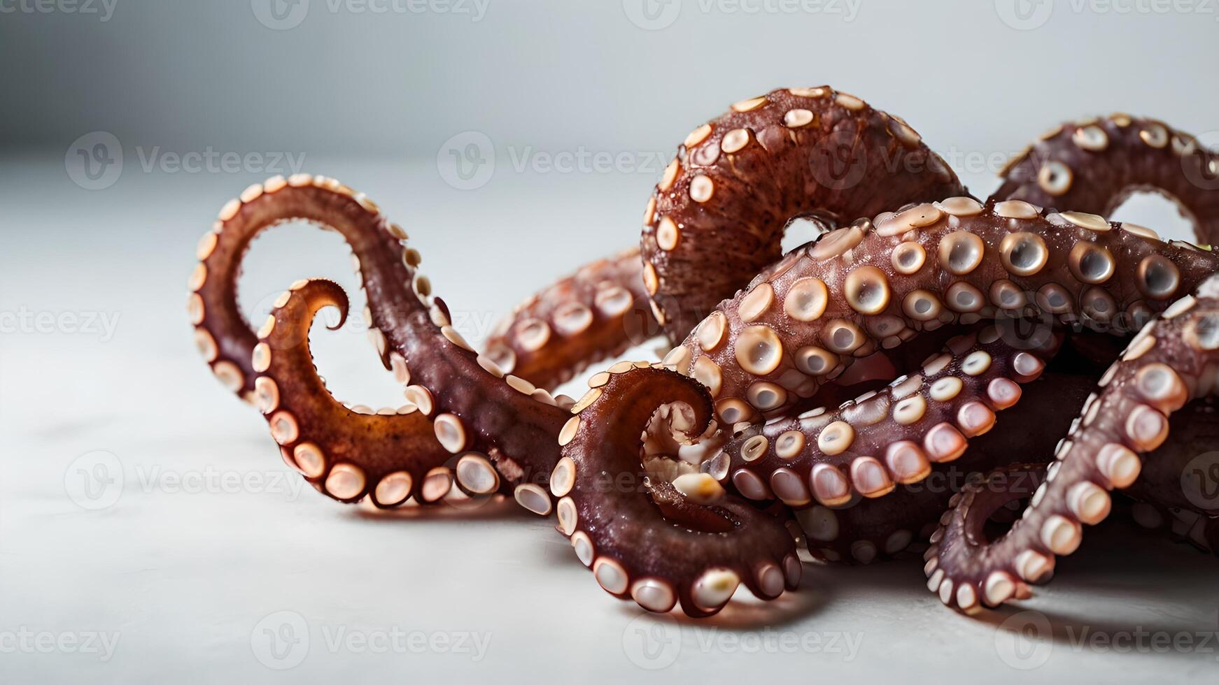 Close Up of Octopus Tentacles with Suction Cups on White Background photo