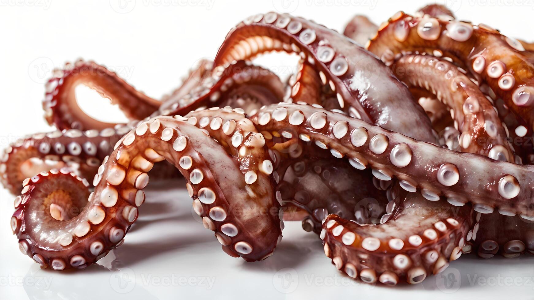 Closeup of Fresh Octopus Tentacles Isolated on White Background photo