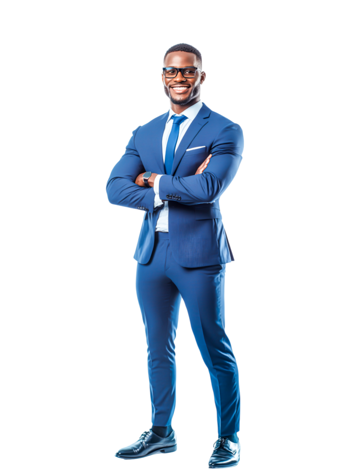 Confident Businessman in Blue Suit Smiling Cheerfully png
