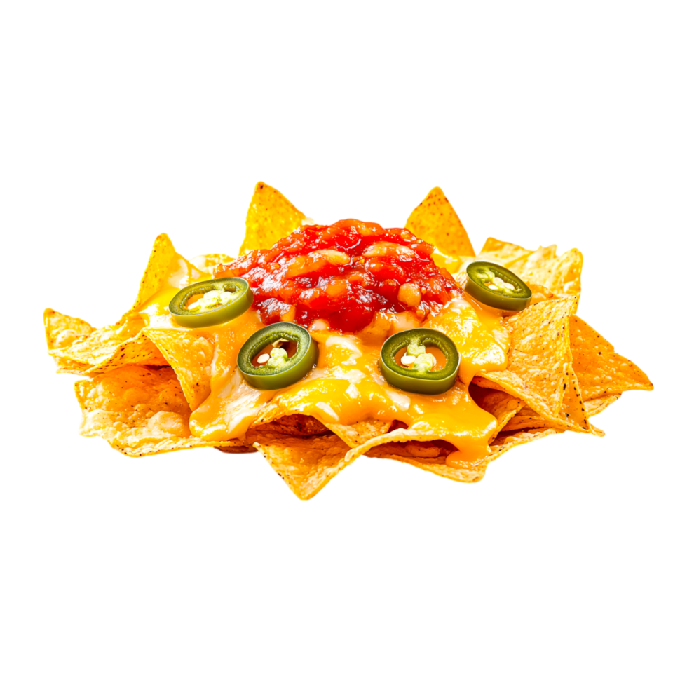 Delicious Nachos with Cheese and Salsa Topping png