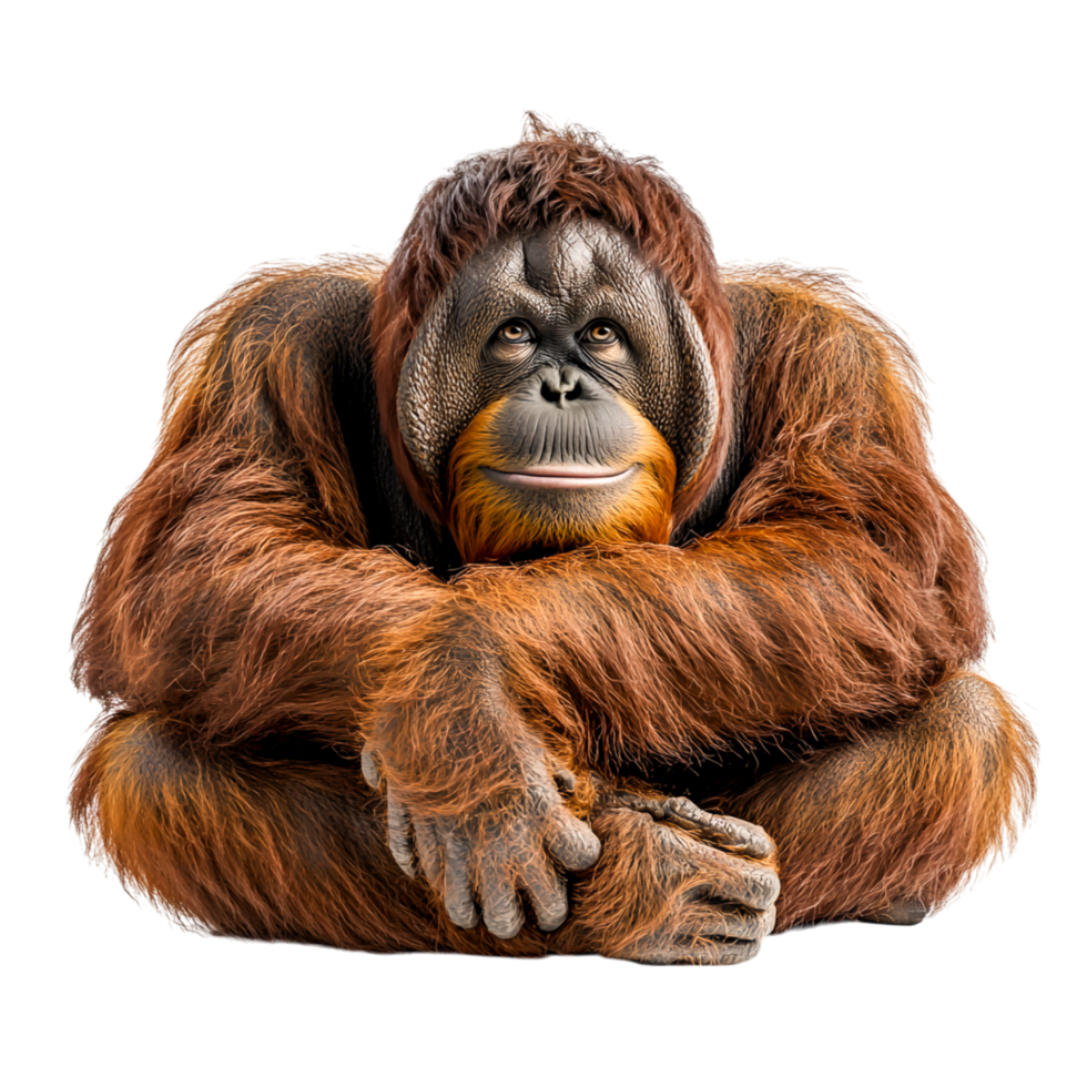 Realistic Orangutan Sitting with Thoughtful Expression png