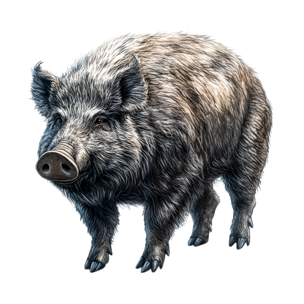 Realistic illustration of a wild pig in natural setting png