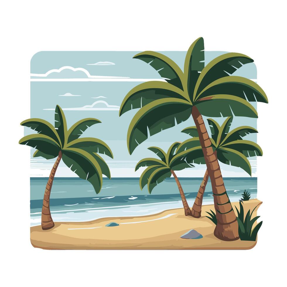 Tropical beach with palm trees illustration vector