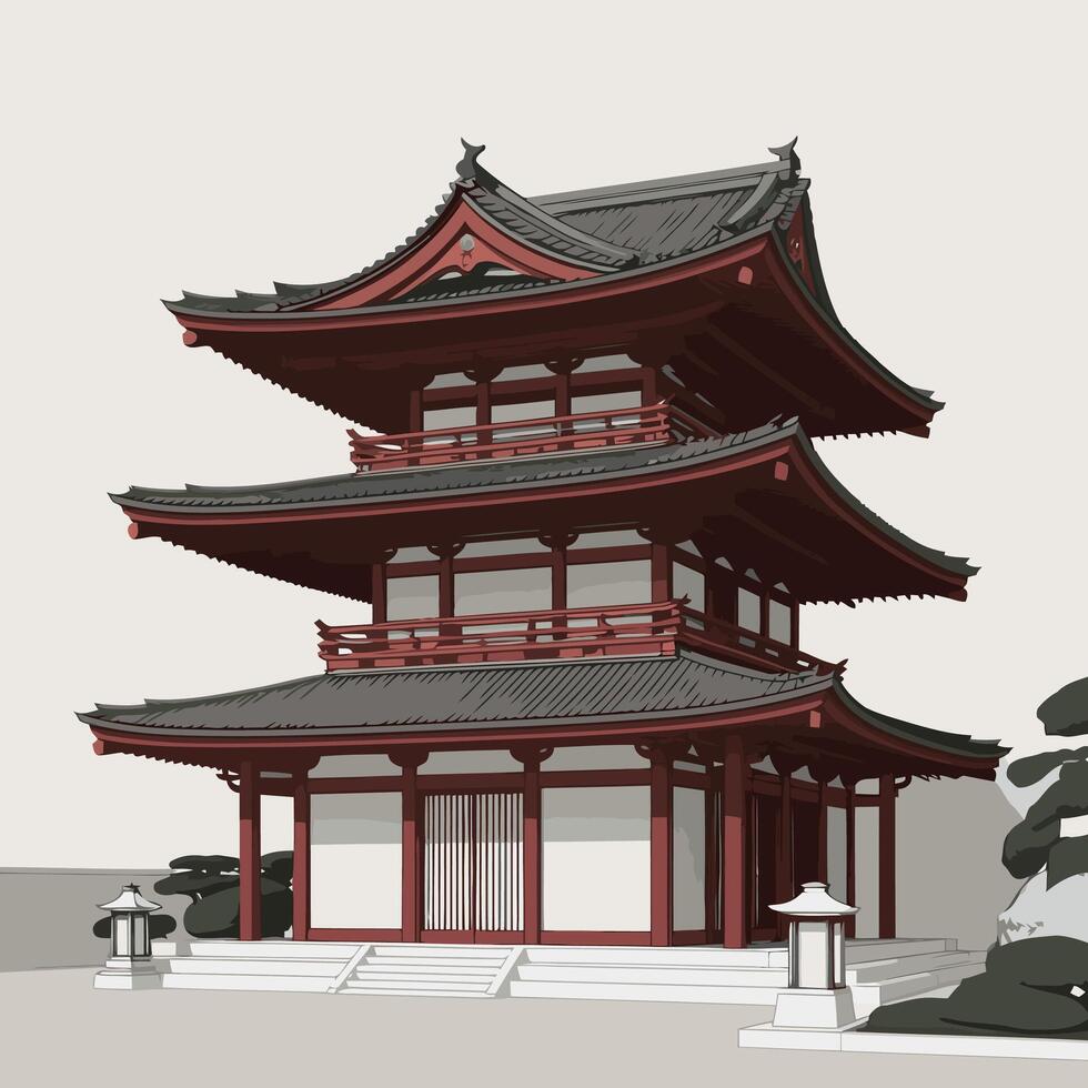 A japanese pagoda is shown in this illustration vector
