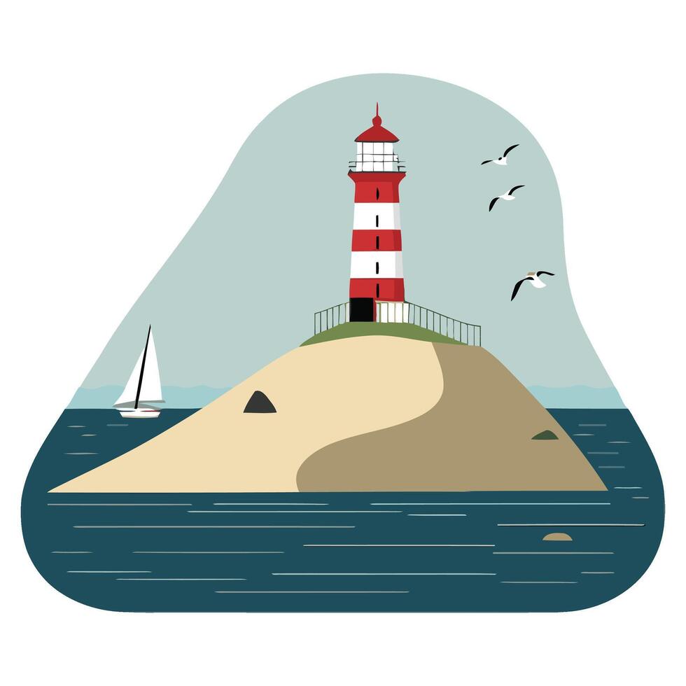 Lighthouse on the island illustration vector