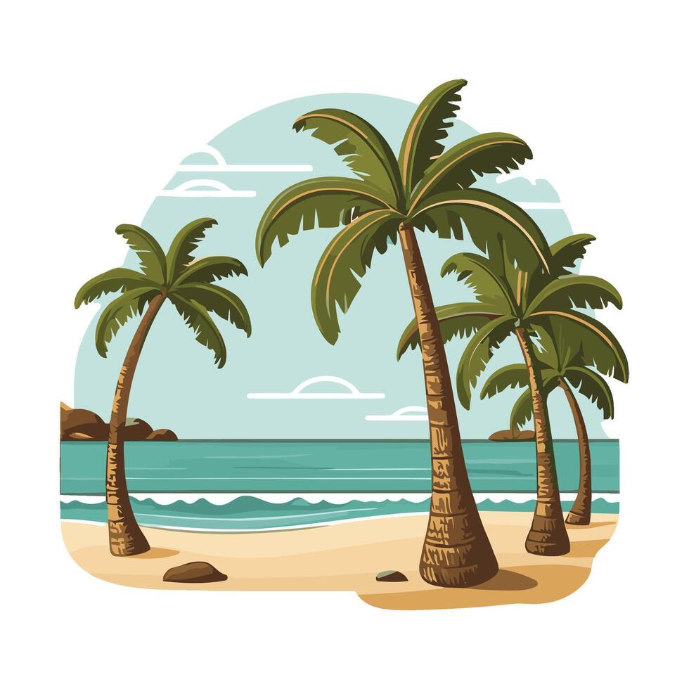 Tropical beach with palm trees and sea vector