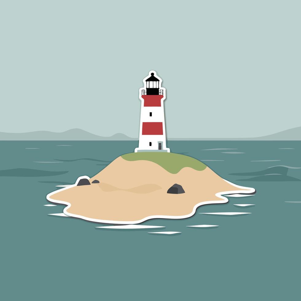 Lighthouse on an island illustration vector