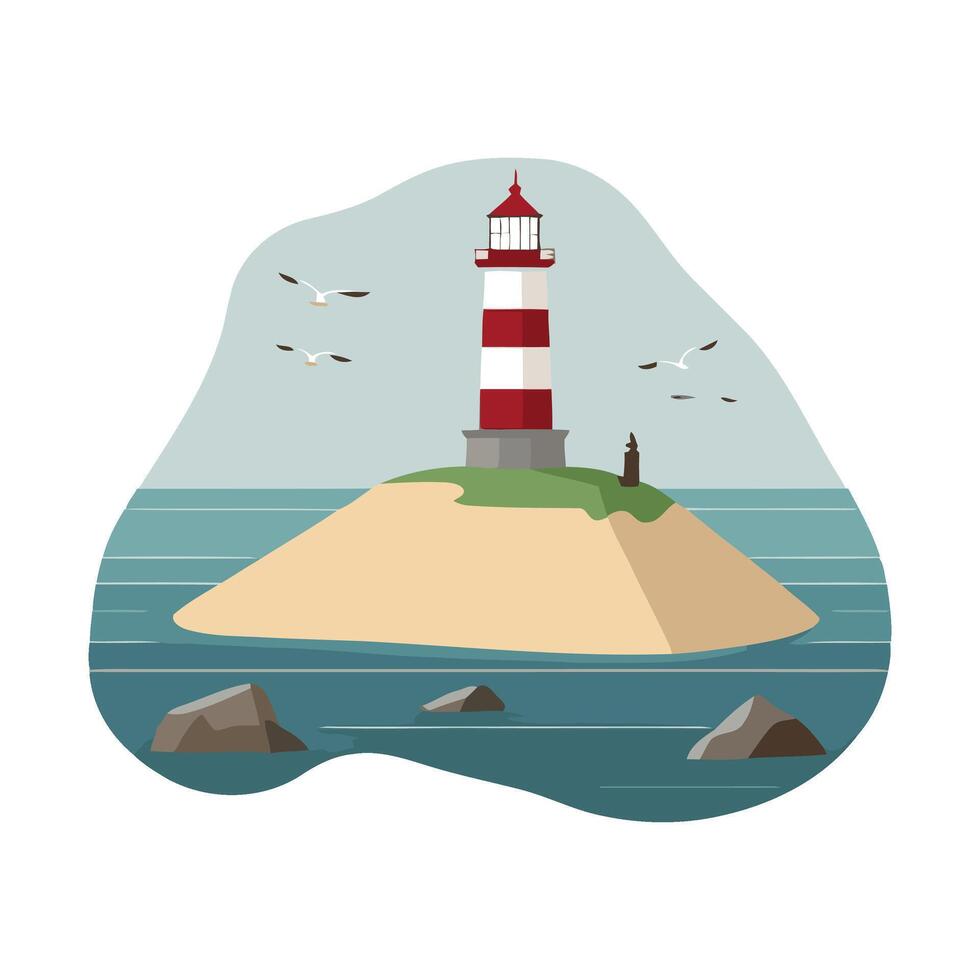 Lighthouse on an island illustration vector