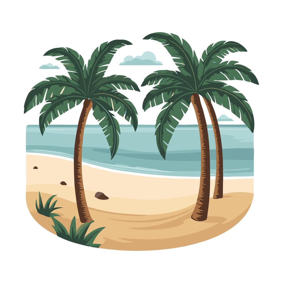 Tropical beach with palm trees and sea illustration vector