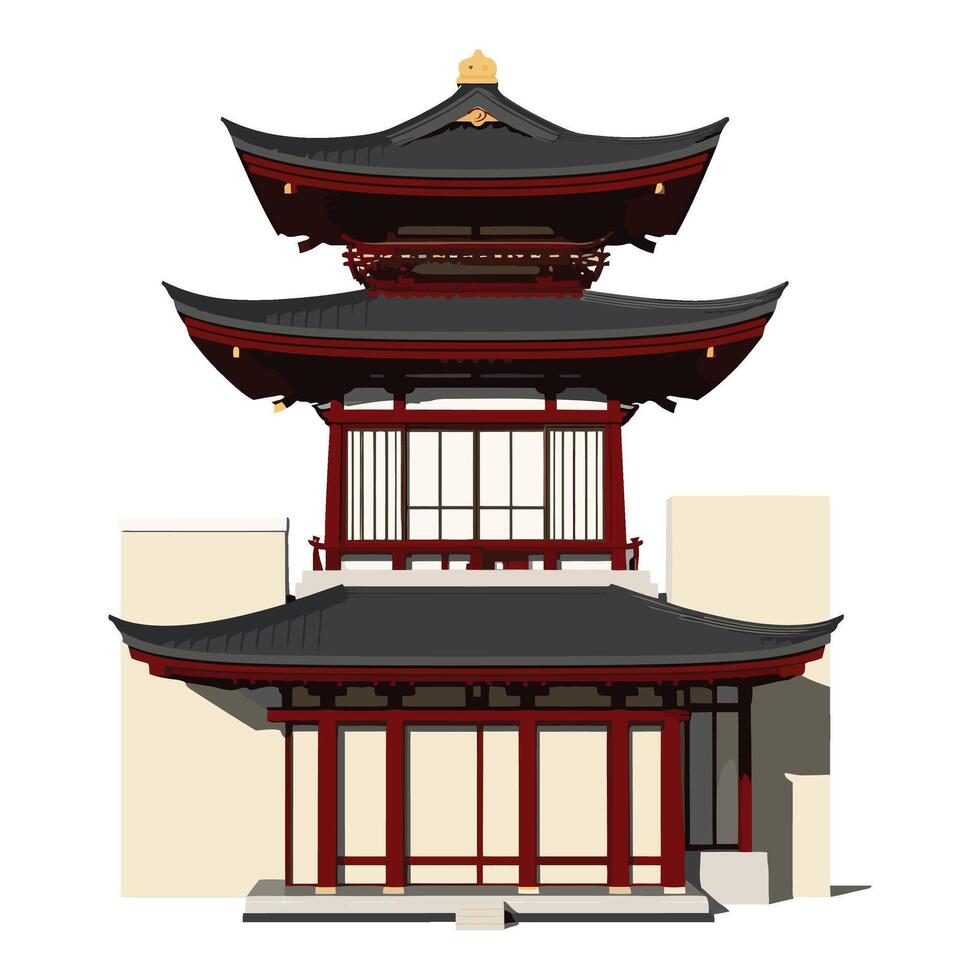 An asian pagoda with a roof and windows vector