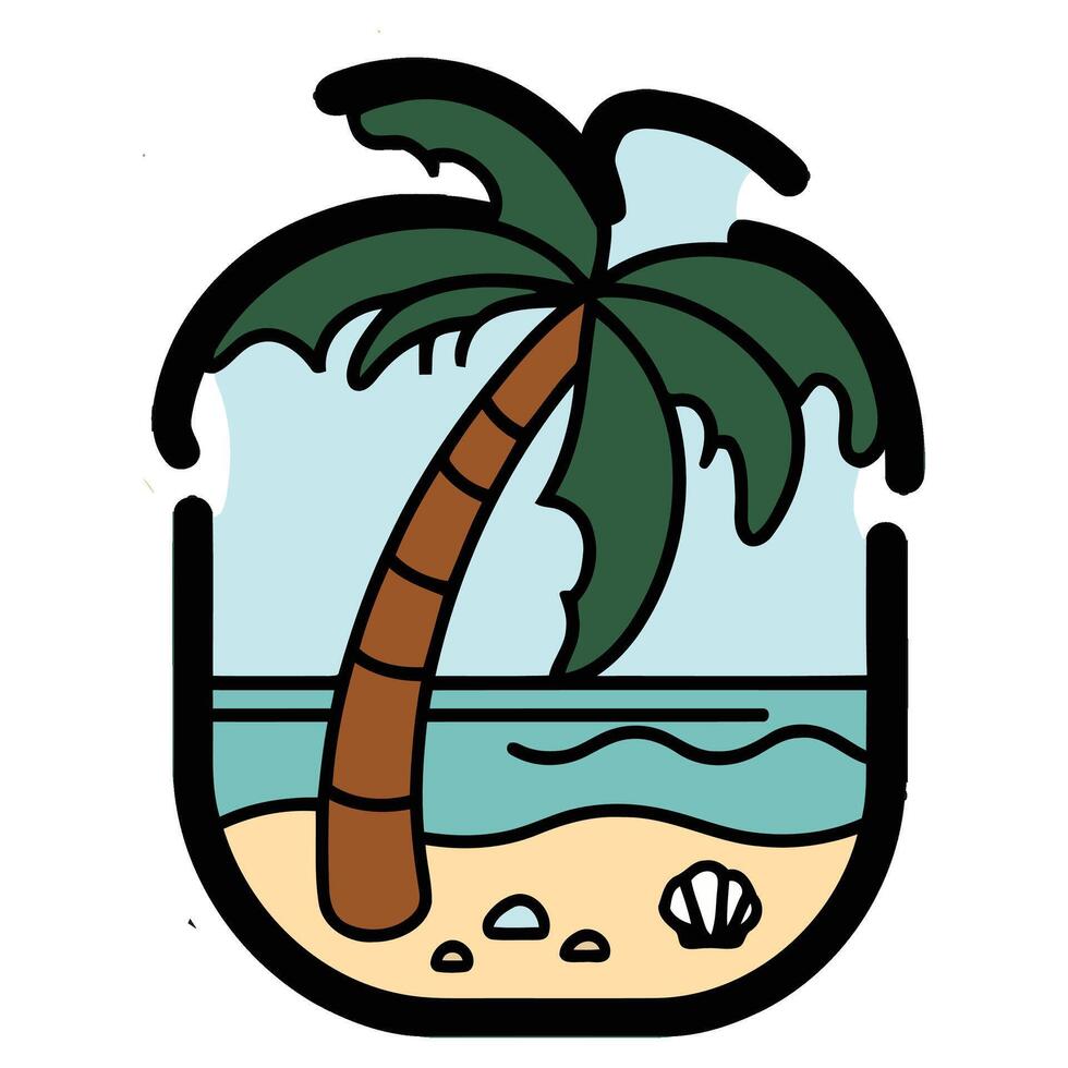 A cartoon palm tree and beach scene vector
