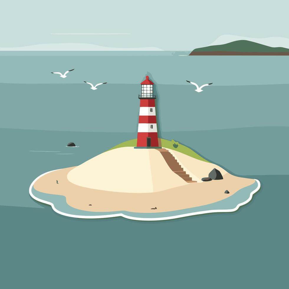 An illustration of a lighthouse on an island vector