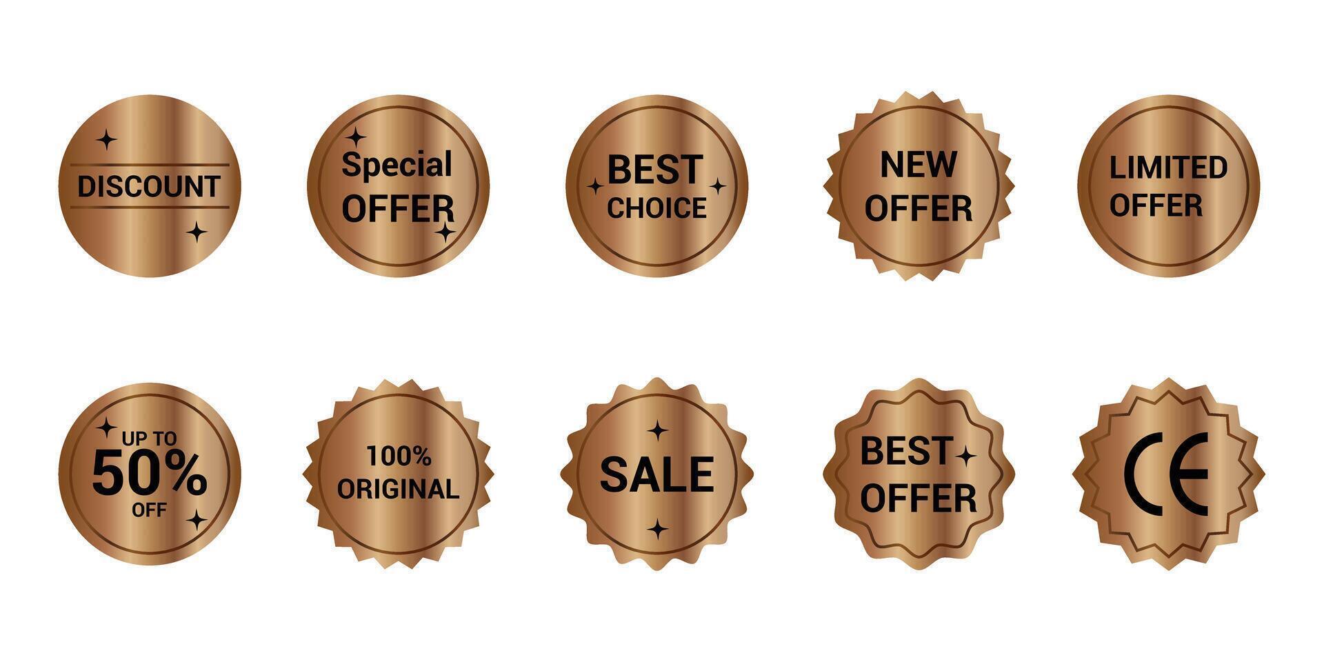 Set of Gold luxury labels seal and quality product, gold and black color. vector