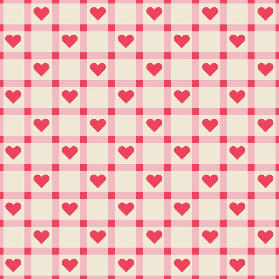 Seamless geometric pattern for Valentine's Day with hearts. Wrapping Paper. Hearts and Gingham Seamless Pattern. vector