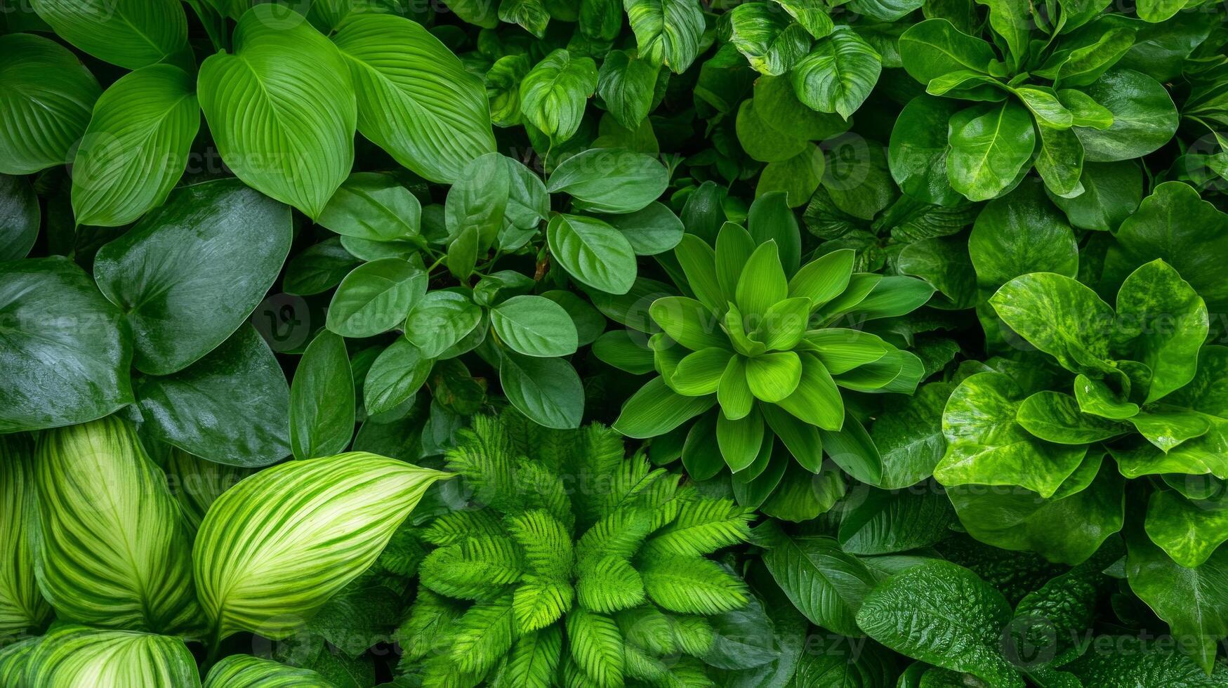 A tranquil garden filled with vibrant greenery showcasing diverse plant life in calming shades of green photo