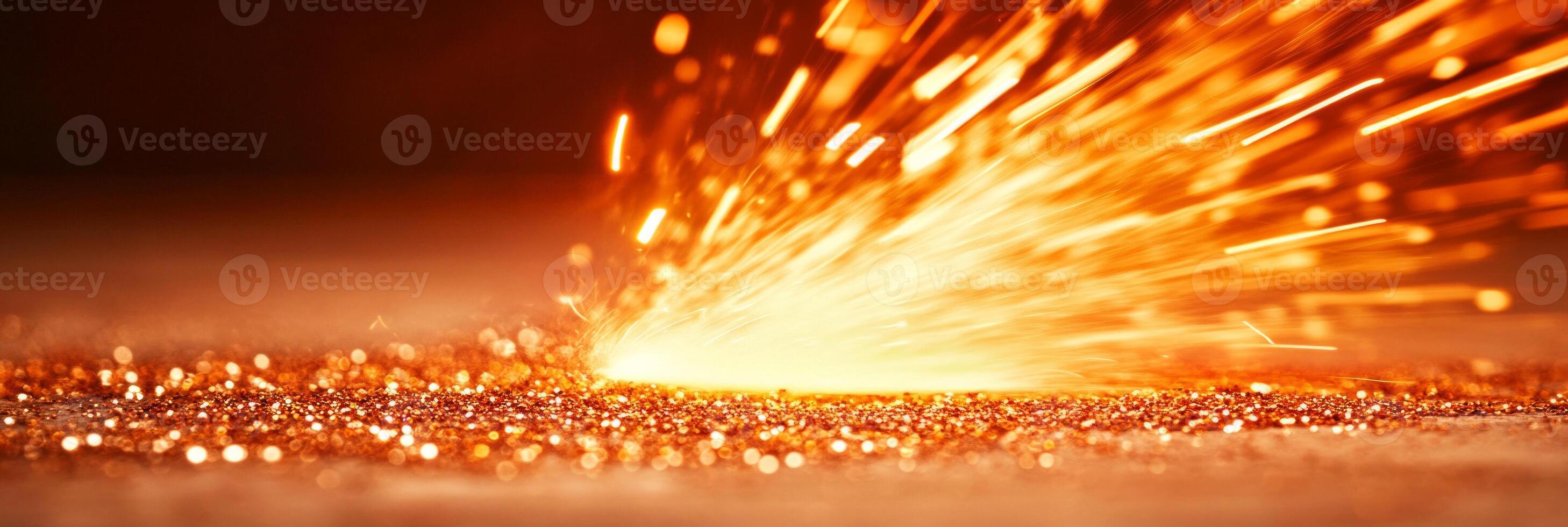 Warm orange and gold bokeh sparks shimmering against a dark blurred background for a festive atmosphere photo