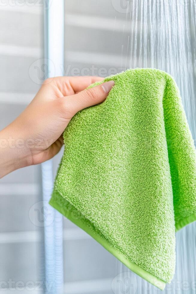 Applying descaling solution to a showerhead for a spotless clean finish photo