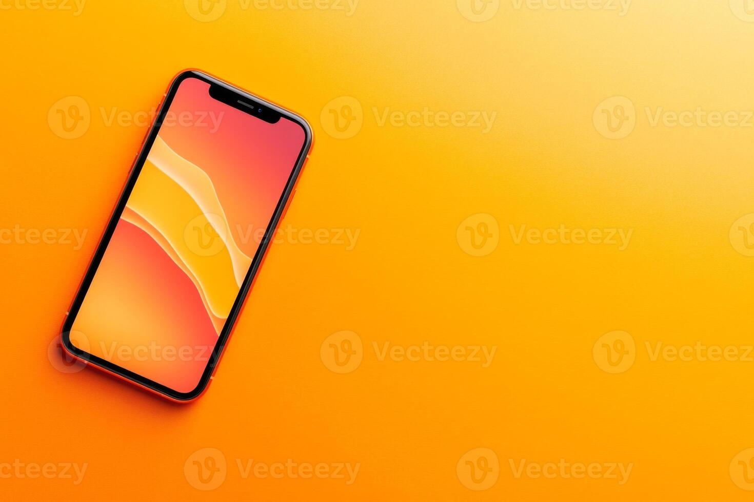 Stylish promotional poster showcasing a digital app with a smartphone on a vibrant orange background photo