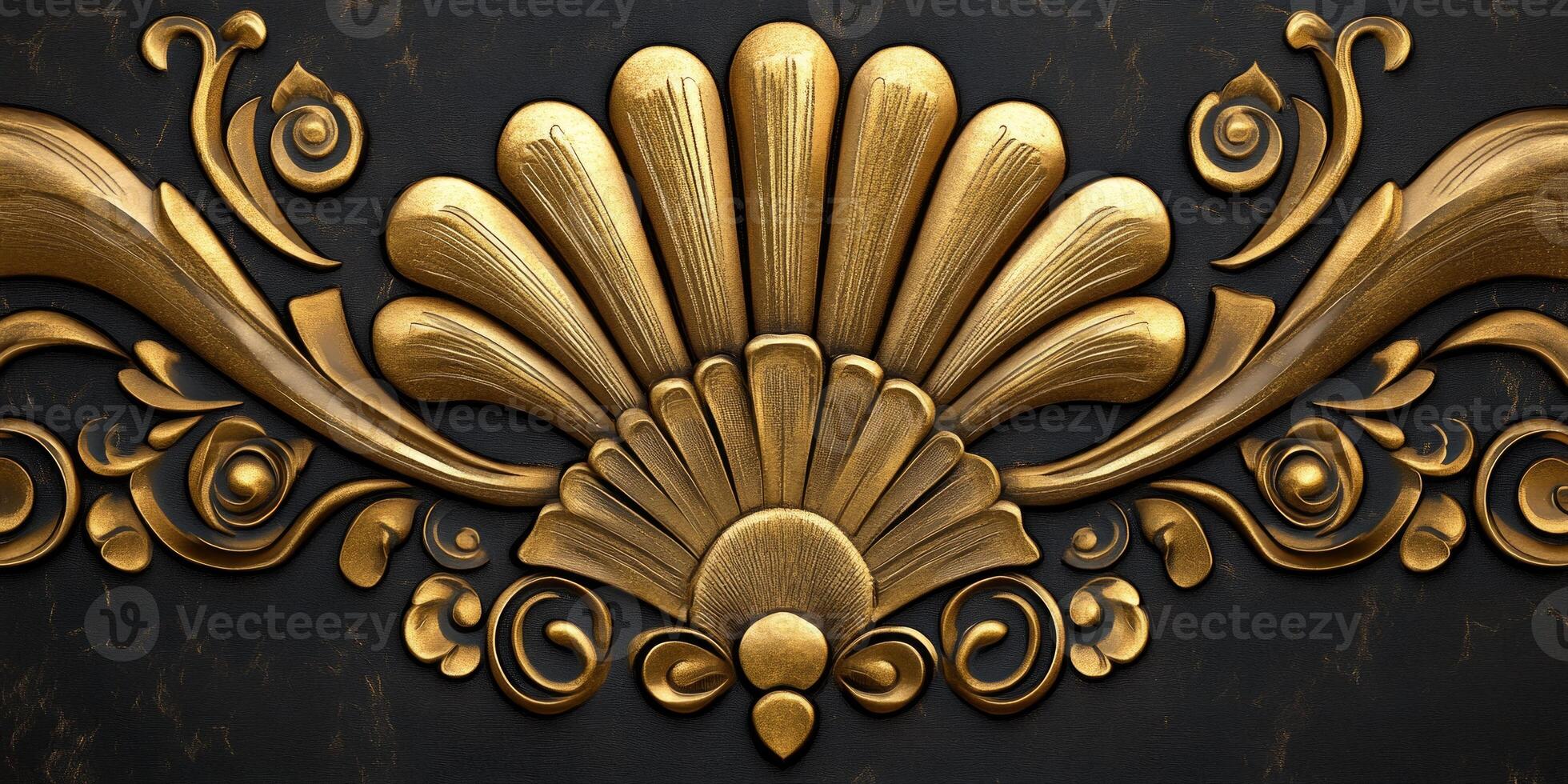 Elegant art deco design featuring symmetrical gold patterns on a refined black background showcasing retro luxury photo