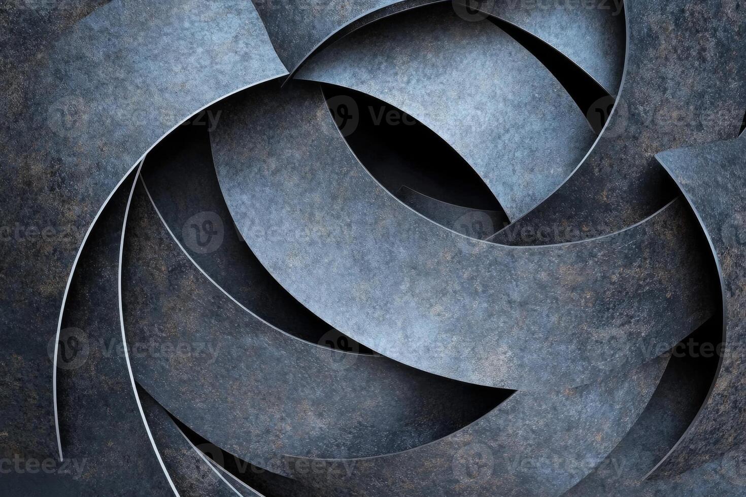 Abstract design featuring an intricate pattern of dark, layered shapes on a subtle black background photo